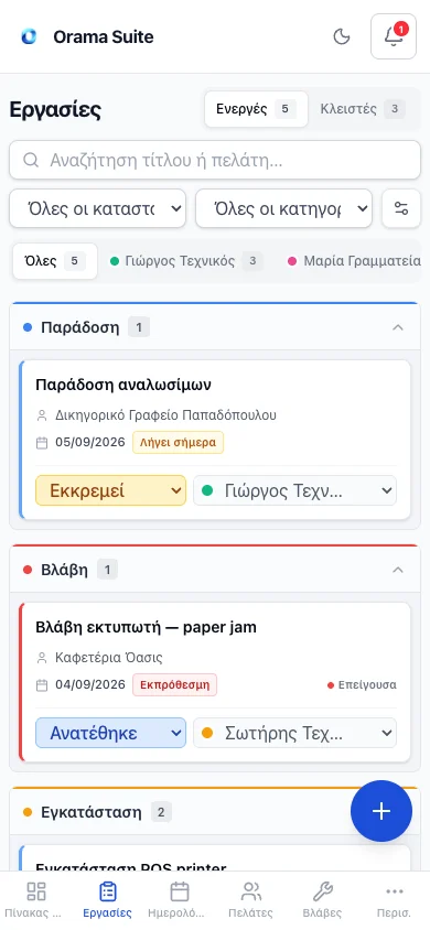 Ο πίνακας εργασιών σε οθόνη κινητού